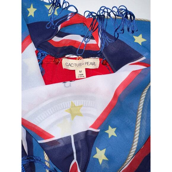 Cactus + Pearl Women's Size Medium Red Shirt w/Removable Fringed Nautical Scarf - Picture 5 of 6